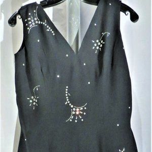 SALE Vintage Black Sleeveless Dress w/Rhinestone Accent